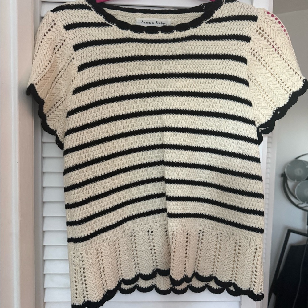 Black and Cream Striped Knit Top